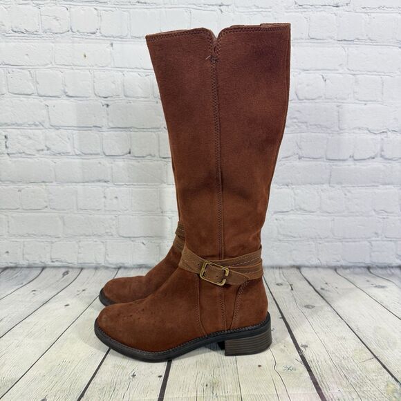 Claks Collection Riding Boots Women Size 6 Brown Suede Leather Buckle Campus - Picture 6 of 16